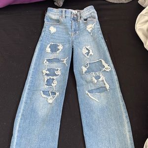 Abercrombie and Fitch girls 7/8 slim fit distressed wide leg jeans.